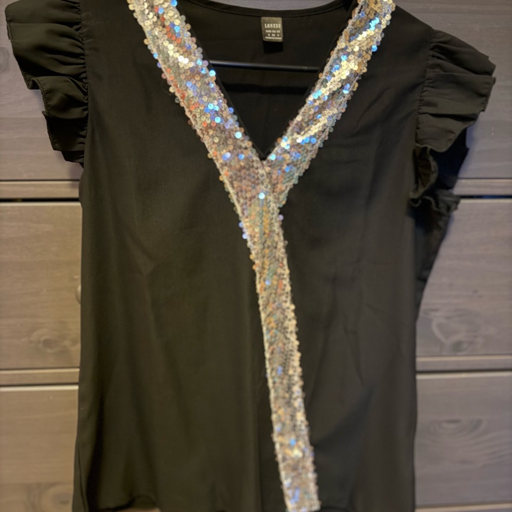 Elegant Black Sequin V-Neck Blouse